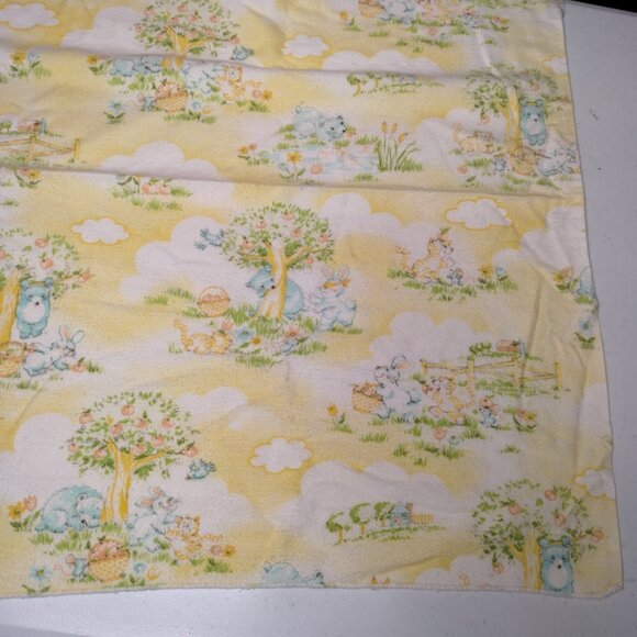 Vintage Dundee Receiving Blanket Yellow White Clouds Blue Teddy Bear Bunny Cat - Picture 8 of 16